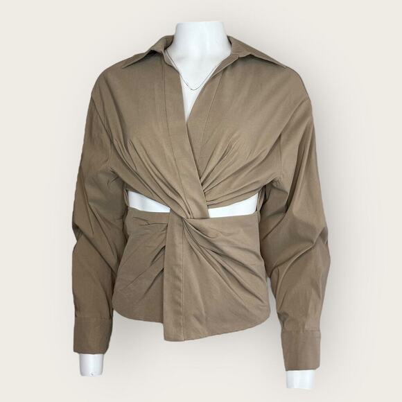 NWT | Zara | Asymmetrical Twist Front Blouse | Taupe | Size S - Picture 14 of 14